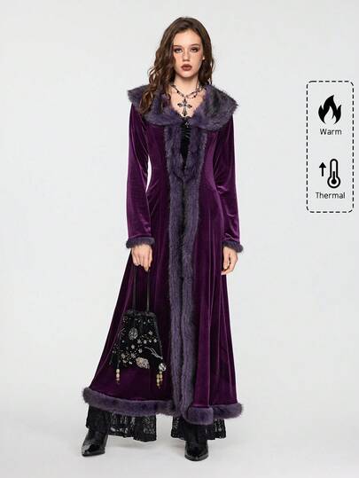 Hippie Women's Mysterious Dark Night Witch Style Vintage Plush & Plush Patchwork Open Front Long Oversized Cardigan
