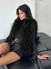 Firerie Women's Fashionable Sleeveless Faux Fur Jacket, Autumn/Winter,Fall,Fall Clothes For Women,Women's Winter Clothes - Black - View 1
