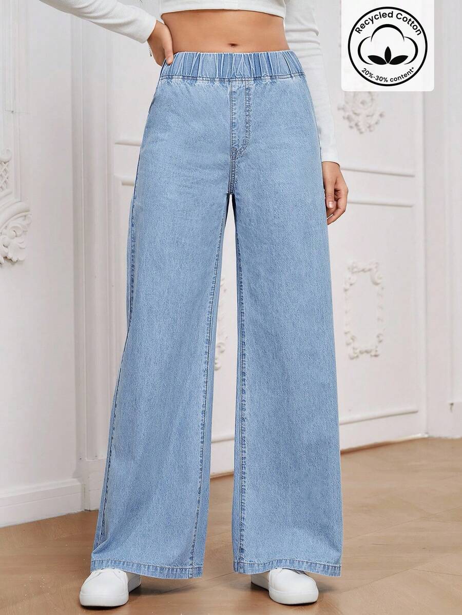 EMERY ROSE 女式休闲宽松牛仔裤 - 淺色水洗藍 - 查看 1