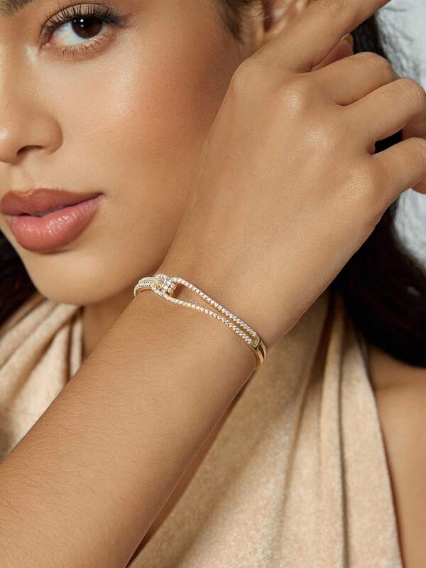 CUCCOO SZL 1pc Chic Elegant Cubic Zirconia Open Bangle Bracelet, Suitable For Daily Wear And Parties