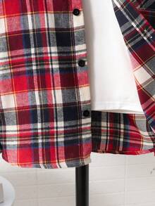 Leap Crew 男童休闲学院风格子翻领落肩贴袋长袖衬衫，适合圣诞节、日常穿着，兄弟款 - 彩色 - 查看 5