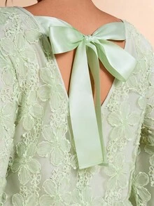 Cravure Women's Sequin Embroidered Bowknot Back Party Date Dress - Green - View 7