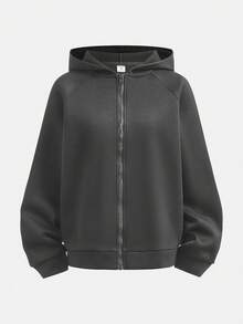 SHEIN 少女灰色保暖内衬卫衣，纯色长袖百搭套头衫，秋冬季休闲校园风卫衣 - 深灰色 - 查看 6