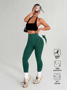 Dewbera Women's Solid Color Minimalist High Waist Leggings, Casual Everyday Wear