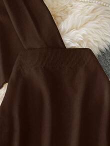 Franclia New Autumn Design Metal Buckle Long Sleeve High Waist Slimming Pleated Patchwork Skirt 2 Pieces Set For Women - Coffee Brown - View 3