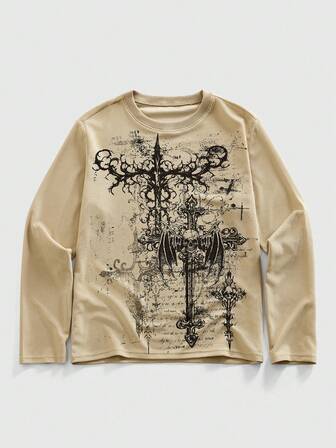 Street Life Men's Crew Neck Long Sleeve Waffle Casual Creative Cross & Skull Graphic Pullover Pullover Sweatshirt