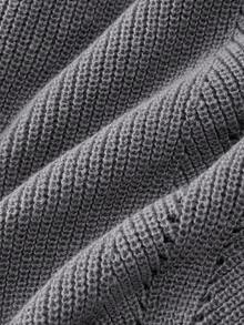 ROMWE Pulover pentru femei cu umeri goi, dantelă contrastantă, panglică laterală și șnur - Gri - Vizualizare 4