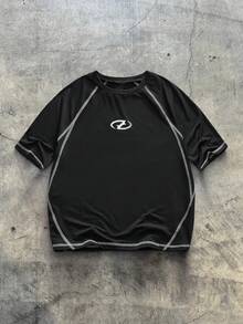 AXEPEAK 男士休闲撞色缝线短袖T恤，夏季 - 黑與白 - 查看 9