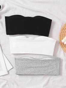 SHEIN 3pcs Tween Girls Casual Camisole Bralette Crop Top Layering Bras, Black, White, Light Floral Gray Strapless Tops Cute Tube Tops Tube Tops With Bra Strapless Bandeau Bra Girls Tube Top Sets