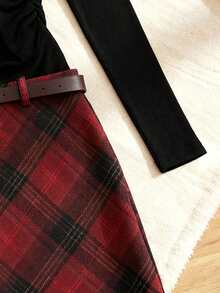 SHEIN Elenzya 一套露肩纯色长袖上衣和迷你裙女装两件套 - 彩色 - 查看 4