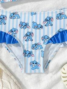 Bộ bikini 2 mảnh cho bé gái 2025 phong cách mới, hình thỏ xanh dễ thương in sọc nhún bèo đáng yêu thời trang trẻ em thanh lịch thích hợp cho bơi lội, nghỉ mát, hồ bơi, bãi biển, chụp ảnh mùa hè, làm quà tặng - Màu xanh lam - Xem 7