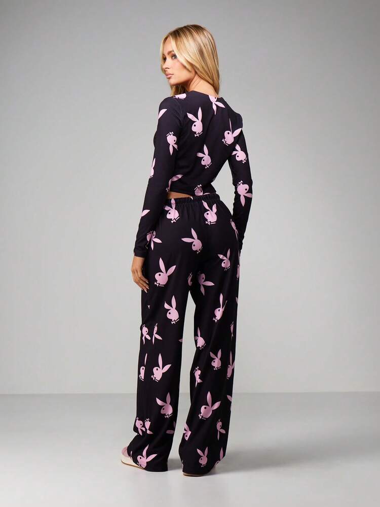 Missguided x Playboy Top corto con cremallera y pantalones de pierna ancha