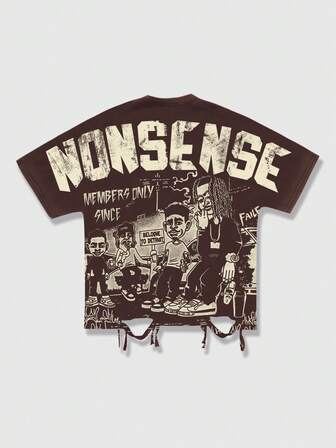 Street Life T-shirt graphique à manches chauve-souris pour homme, style de rue, convient pour le port quotidien, printemps/été