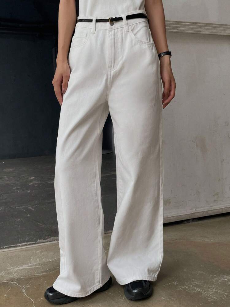 Vintage Washed Destroyed Bootcut Loose Fit Long Jeans,Back To School Clothes