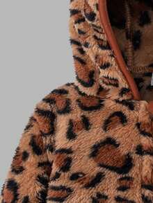 Sweetra Giacca con cappuccio in pelliccia ecologica leopardata, carina e calda, adatta per uso casual e quotidiano, abbigliamento bambina per esterno - Castano - Visualizzare 3