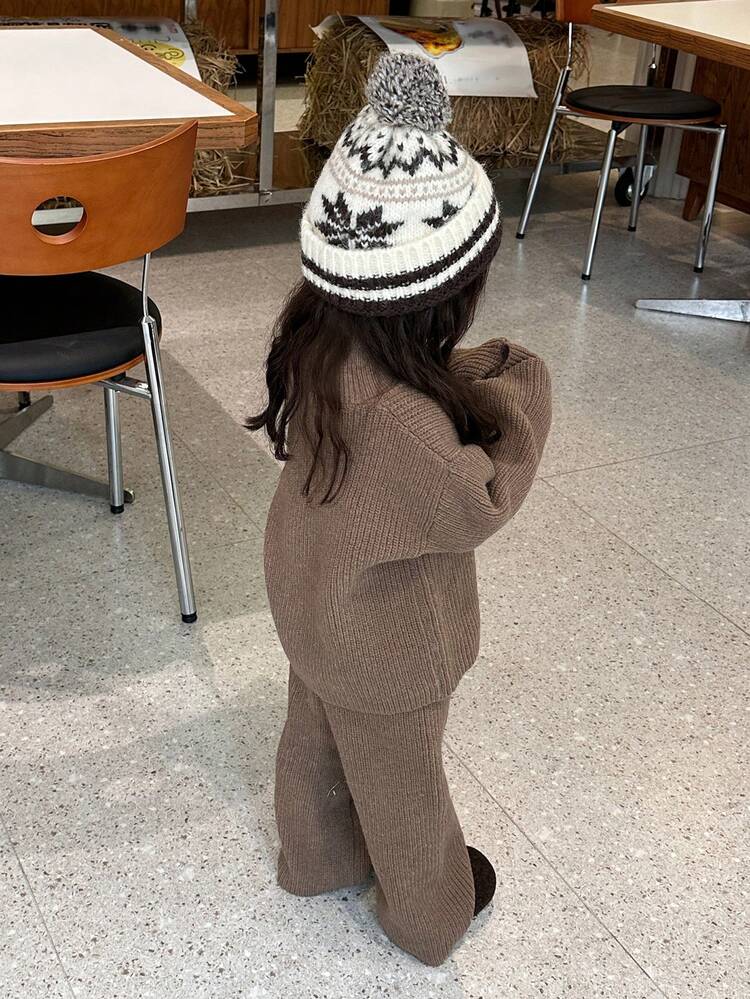 2pcs Baby Girls' Solid Color Casual Long Sleeve Sweater And Pants Set, Autumn/Winter Toddler Girls Clothes