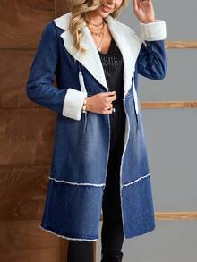 EMERY ROSE Women's Casual Long Sleeve Warm Denim Jacket - Blue - View 1