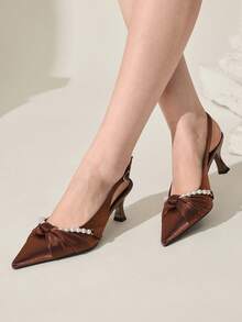 CUCCOO CHICEST 女士时尚优雅水钻仿珍珠装饰高跟婚鞋 - 鏽棕色 - 查看 5