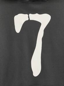 Modcrash 男士休闲7号印花口袋抽绳连帽衫，秋冬款 - 深灰色 - 查看 6