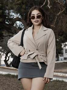 Lupita Cardoza 秋冬新款卡其色立体口袋腰带女款风衣 - 卡其色 - 查看 7