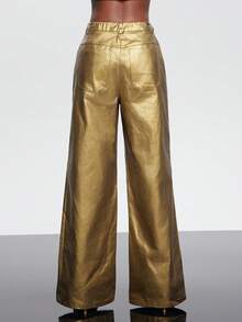 NYA SZN Hose mit hoher Taille, gerade geschnitten, weit geschnitten, metallisch, Urlaubs-Weihnachts-Silvester-Outfits für Frauen im Winter