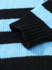 Manfinity Homme Men's Casual Striped Distressed Crew Neck Long Sleeve Sweater, Autumn/Winter - Blue - View 6