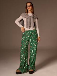 Avantive Women's Christmas Hat All-Over Print Elastic Waist Straight Loose Fit Casual Sweatpants Pajama Pants Lounge Pants Festive Pants Christmas Pants Christmas Clothes Christmas Lounge Wear Christmas Pajama Pants,Fall,Fall Clothes For Women,Winter Clothes For Women - Green - View 5