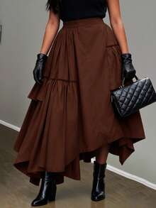 Slaydiva Chân váy nữ mùa Thu/Đông mới về, phù hợp cho các lễ hội âm nhạc Xuân/Hè, Lễ Phục Sinh, Ngày Thánh Patrick, phong cách miền Tây, phong cách du mục, tiệc sinh nhật, mùa tốt nghiệp, phong cách đại học, trang phục sinh viên, thường ngày, cơ bản đa năng, giải trí, kỳ nghỉ, du lịch biển, bãi biển, tắm nắng, xu hướng, thời trang đường phố, khách dự đám cưới phong cách Boho, đi làm, ăn trưa, sân bay, thiết kế rộng rãi, gấu váy bất đối xứng xếp nếp, chân váy chữ A cỡ lớn. - màu nâu - Xem 1
