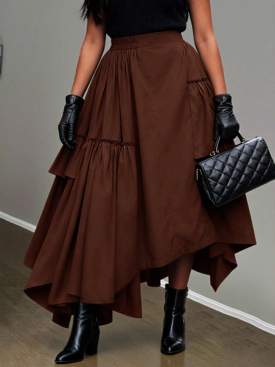 Slaydiva Chân váy nữ mùa Thu/Đông mới về, phù hợp cho các lễ hội âm nhạc Xuân/Hè, Lễ Phục Sinh, Ngày Thánh Patrick, phong cách miền Tây, phong cách du mục, tiệc sinh nhật, mùa tốt nghiệp, phong cách đại học, trang phục sinh viên, thường ngày, cơ bản đa năng, giải trí, kỳ nghỉ, du lịch biển, bãi biển, tắm nắng, xu hướng, thời trang đường phố, khách dự đám cưới phong cách Boho, đi làm, ăn trưa, sân bay, thiết kế rộng rãi, gấu váy bất đối xứng xếp nếp, chân váy chữ A cỡ lớn. - màu nâu - Xem 1