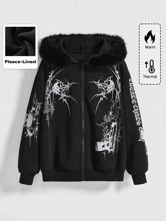 Grunge Punk Sudadera holgada con capucha y estampado de calavera estilo punk Y2K para mujer, otoño/invierno