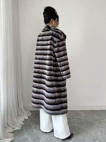 Rafferiza Fashionable Oversized Striped Collar Long Faux Fur Coat, Autumn/Winter Coat Fur Coat Women Winter - Brown - View 2