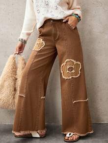 EMERY ROSE Women's Floral Pattern Casual Jeans - Camel - View 1