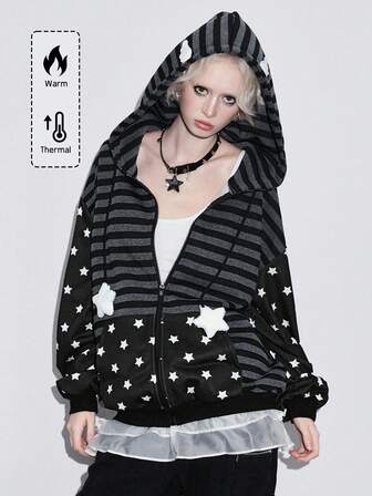 Autumn/Winter Kawaii Cute Star Striped Wing Decor Women Sweatshirt