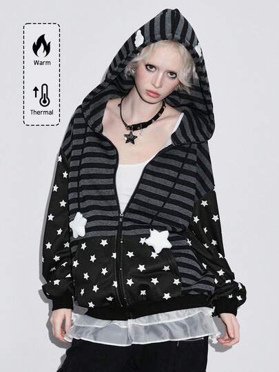 Autumn/Winter Kawaii Cute Star Striped Wing Decor Women Sweatshirt