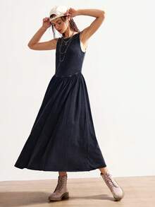 Bohemela 波西米亚风镂空露背休闲水洗纯色针织无袖中长连衣裙，适合夏季、度假、派对、新年、情人节、音乐节等场合。 - 黑色 - 查看 6