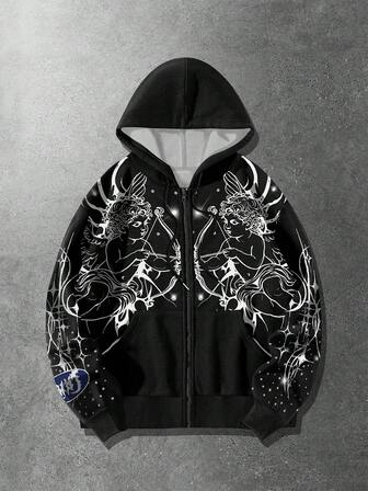 Street Life Men's Cupid Angel Digital Print Zip-Up Hoodie Sweatshirt