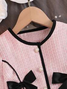 Elladie kids 两件套女童无袖连衣裙和长袖蝴蝶结装饰外套套装 - 粉色 - 查看 7