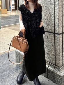 FRIFUL 女士丝绒直筒高开衩半身裙 冬季女装半身裙