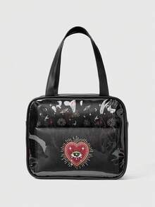 ROMWE 1pc Gothic Style Eye Print Fashion Portable 3 PiecesCosmetic Bag Set - Black - View 1