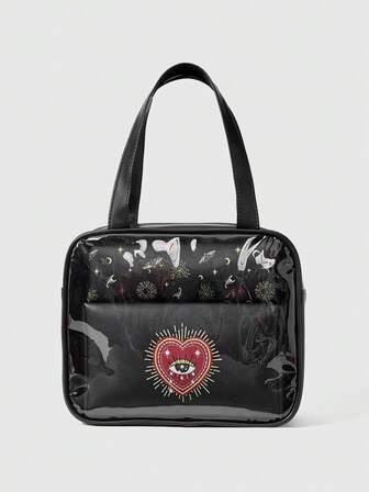 Goth مجموعة حقيبة مستحضرات تجميل محمولة مكونة من 3 قطع بطبعة عين بطراز جوثيك