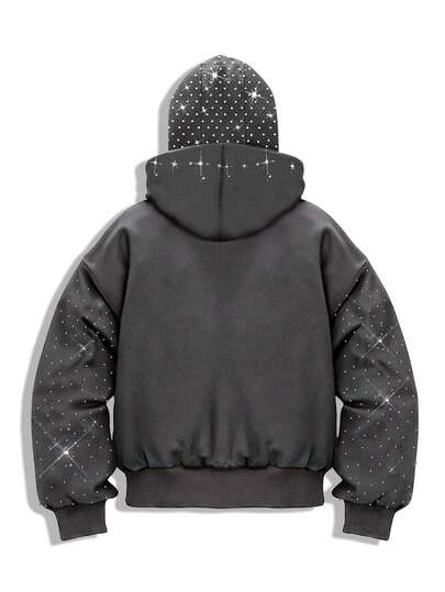 Street Life Men's Punk Street Style Graphic Print Rhinestone Embellished Sweatshirt  Jacket, Autumn/Winter