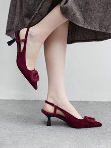 CUCCOO BIZCHIC 女士尖头套脚细高跟露后跟踝带凉鞋，简约时尚高跟鞋 - 中紫紅色 - 查看 5