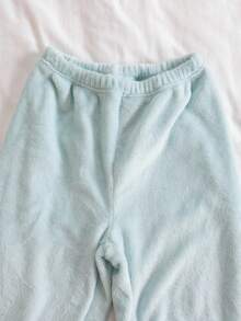 2pcs Girls Soft Flannel Pajama Set, Cute Puppy Print, Ruffle Trim Cuffs & Hem, Long Sleeve Top & Pants, Comfortable Home Wear, Autumn/Winter Fluffy Pjs Girl Sleep Wear Teddy Bear Pajama Set Cute Sleepwear Cute Pajama Set - Blue - View 5