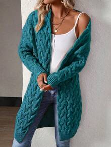 EMERY ROSE Áo khoác cardigan dệt kim dài qua vai thường ngày dành cho nữ, Thu/Đông - Màu xanh lam - Xem 4