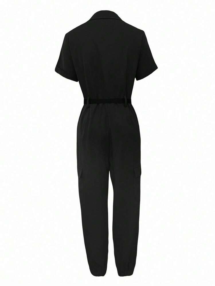 INAWLY Mono informal de unicolor con cremallera en el cuello para mujer - Negro - Añade 2