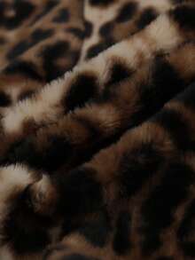 SHEIN Clasi Damen Leopard Muster Kunstfell Weste mit Kapuze und Frontverschluss - Mokka-Braun - Übersicht 7