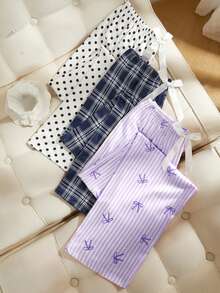 Snug Zone 3件套女士格子、蝴蝶结、波点印花睡衣裤套装，秋冬服装 - 彩色 - 查看 2