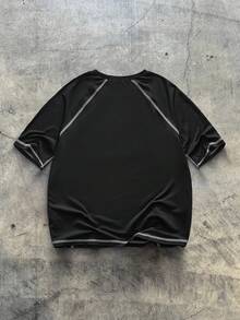 AXEPEAK 男士休闲撞色缝线短袖T恤，夏季 - 黑與白 - 查看 4