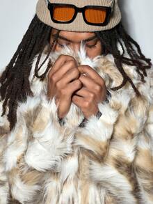 Modcrash Męska kurtka jesienno-zimowa z kolorowym blokiem i kołnierzem ze sztucznego futra, w stylu retro amerykańskim, unisex, o luźnym kroju – idealna na co dzień i na wakacje. - Wielokolorowe - Zobacz 8