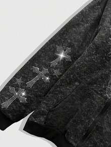 Spring Casual Graphic Men's Rhinestone Gothic Decor Zipper Long Sleeve Sweatshirt, For Winter, Y2K - Multicolor - View 3